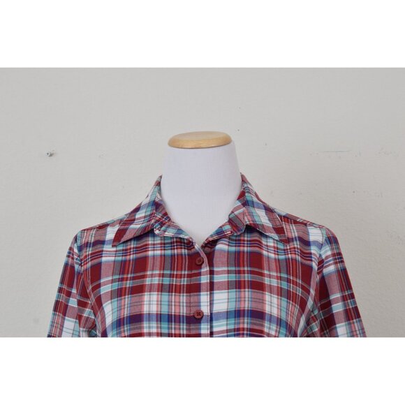 Vintage 90s Red Plaid Button up Blouse by CHIC | size S - Picture 6 of 10